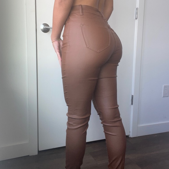 Fashion Nova Stretchy Brown Leather Pants - Picture 3 of 4